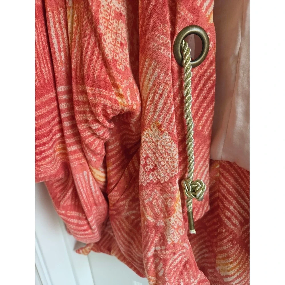 Free People Shibori Kimono Sleeve‎ Jacket Coral Orange Tie Front One Size OS